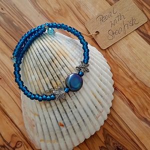 Handmade Bracelet, tahitian black Pearl.